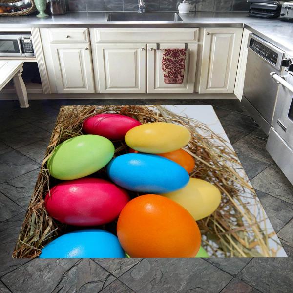 Veronya Renkli Yumurtalar Desenli Kaymaz Taban Mutfak Halısı